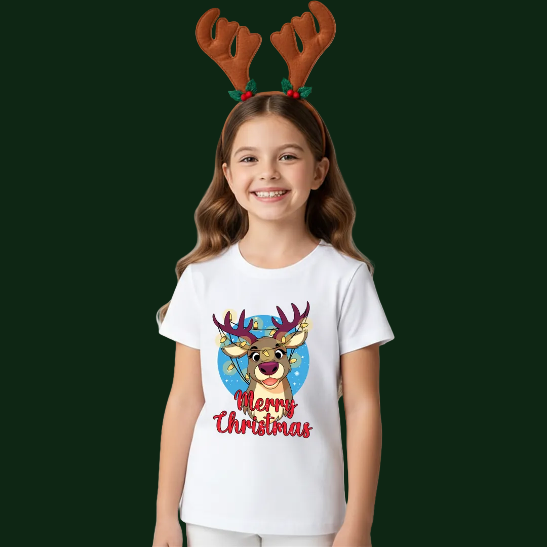 Merry Christmas Reindeer Family Matching Shirts | Red Holiday T Shirt Set for Mom, Dad, and Kids | Family Photo Outfit