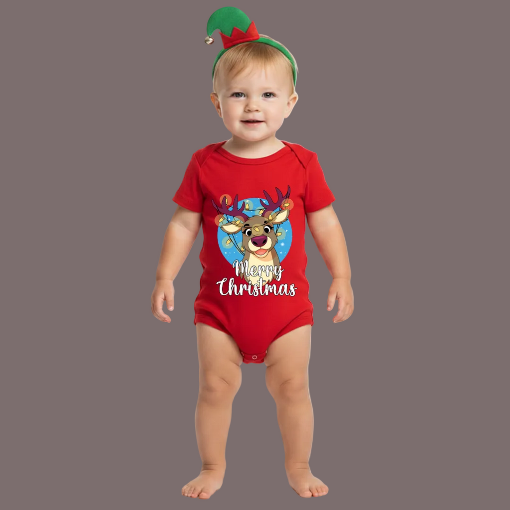 Merry Christmas Reindeer Family Matching Shirts | Red Holiday T Shirt Set for Mom, Dad, and Kids | Family Photo Outfit