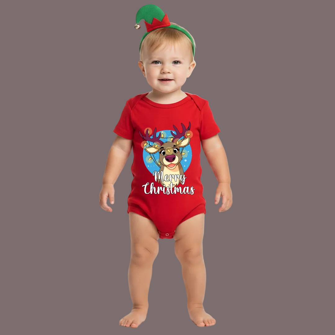Merry Christmas Reindeer Family Matching Shirts | Red Holiday T Shirt Set for Mom, Dad, and Kids | Family Photo Outfit