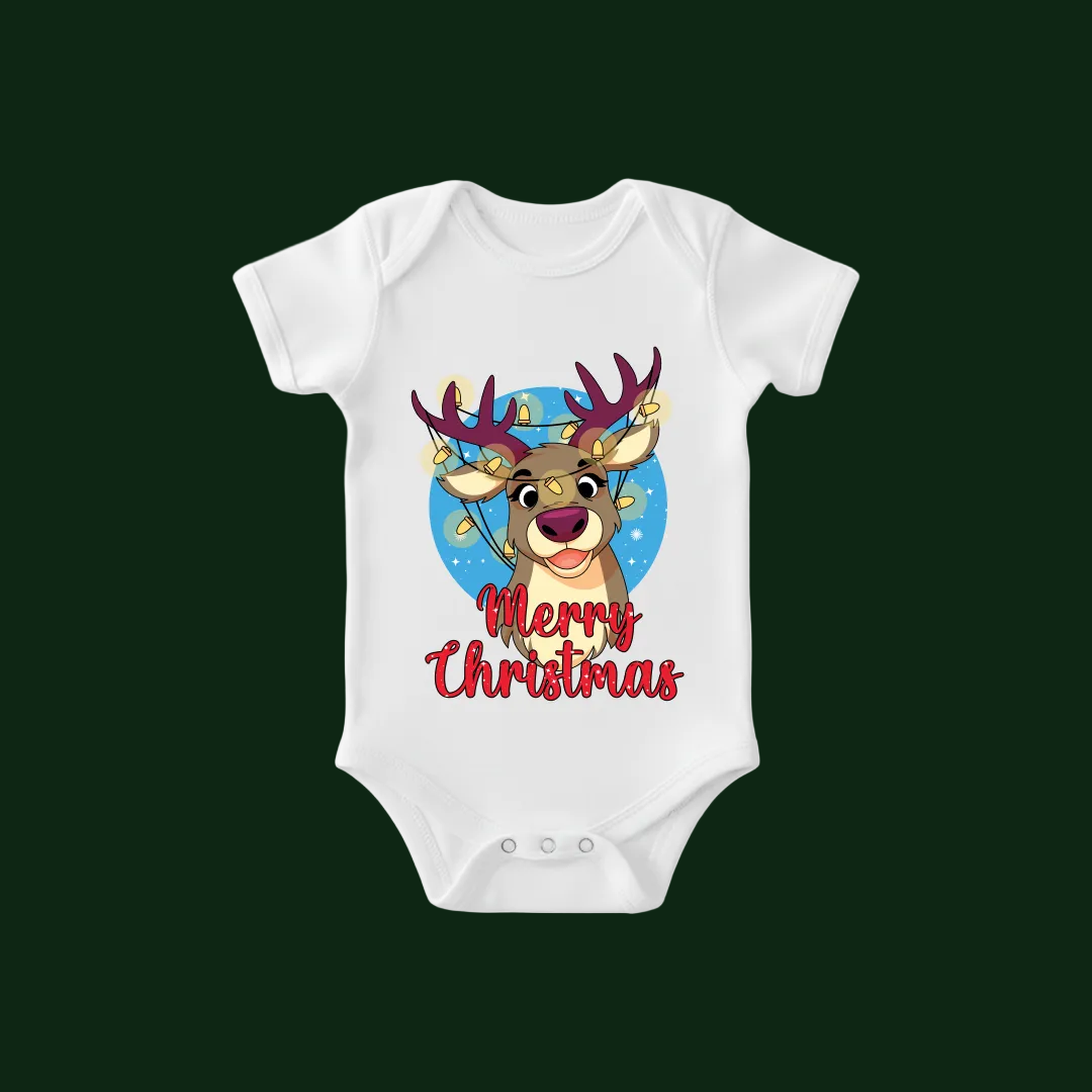 Merry Christmas Reindeer Family Matching Shirts | Red Holiday T Shirt Set for Mom, Dad, and Kids | Family Photo Outfit