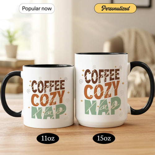 Coffee Cozy Nap Mug – Retro Coffee Lover Gift – Funny Caffeine Coffee Cup – 11oz 15oz Ringer Mug | Mug 128