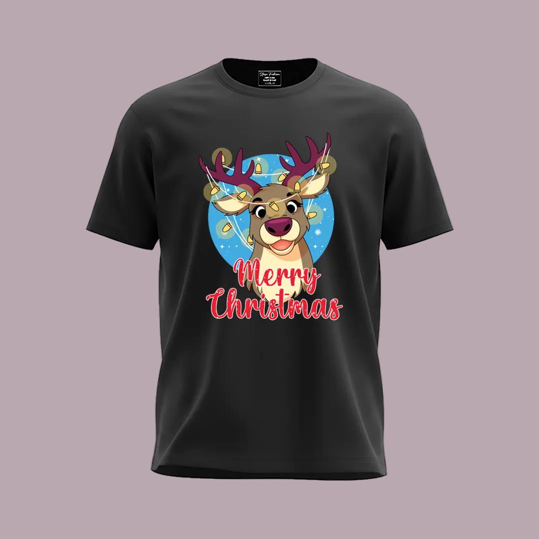 Merry Christmas Reindeer Family Matching Shirts | Red Holiday T Shirt Set for Mom, Dad, and Kids | Family Photo Outfit