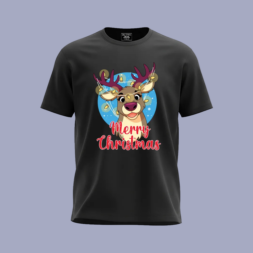Merry Christmas Reindeer Family Matching Shirts | Red Holiday T Shirt Set for Mom, Dad, and Kids | Family Photo Outfit