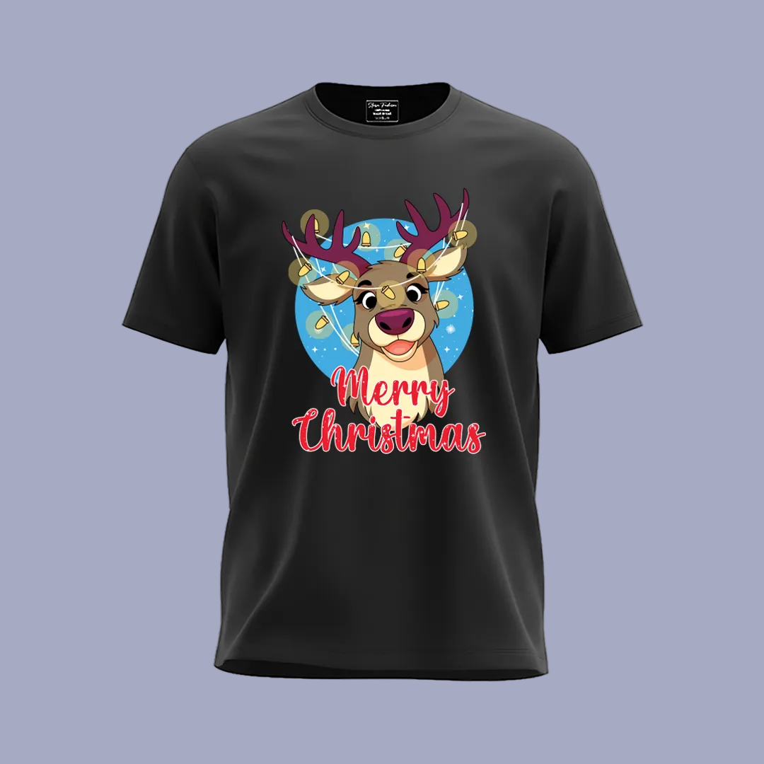 Merry Christmas Reindeer Family Matching Shirts | Red Holiday T Shirt Set for Mom, Dad, and Kids | Family Photo Outfit