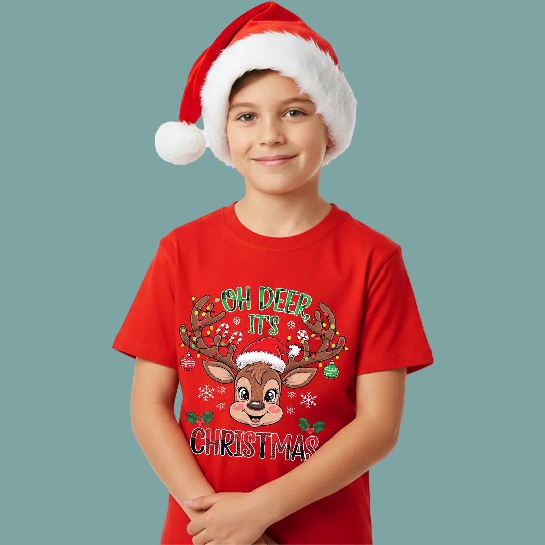 Personalized Christmas Family Outfit - Mom, Dad  Kids & Rompers Red Reindeer Graphic Tees