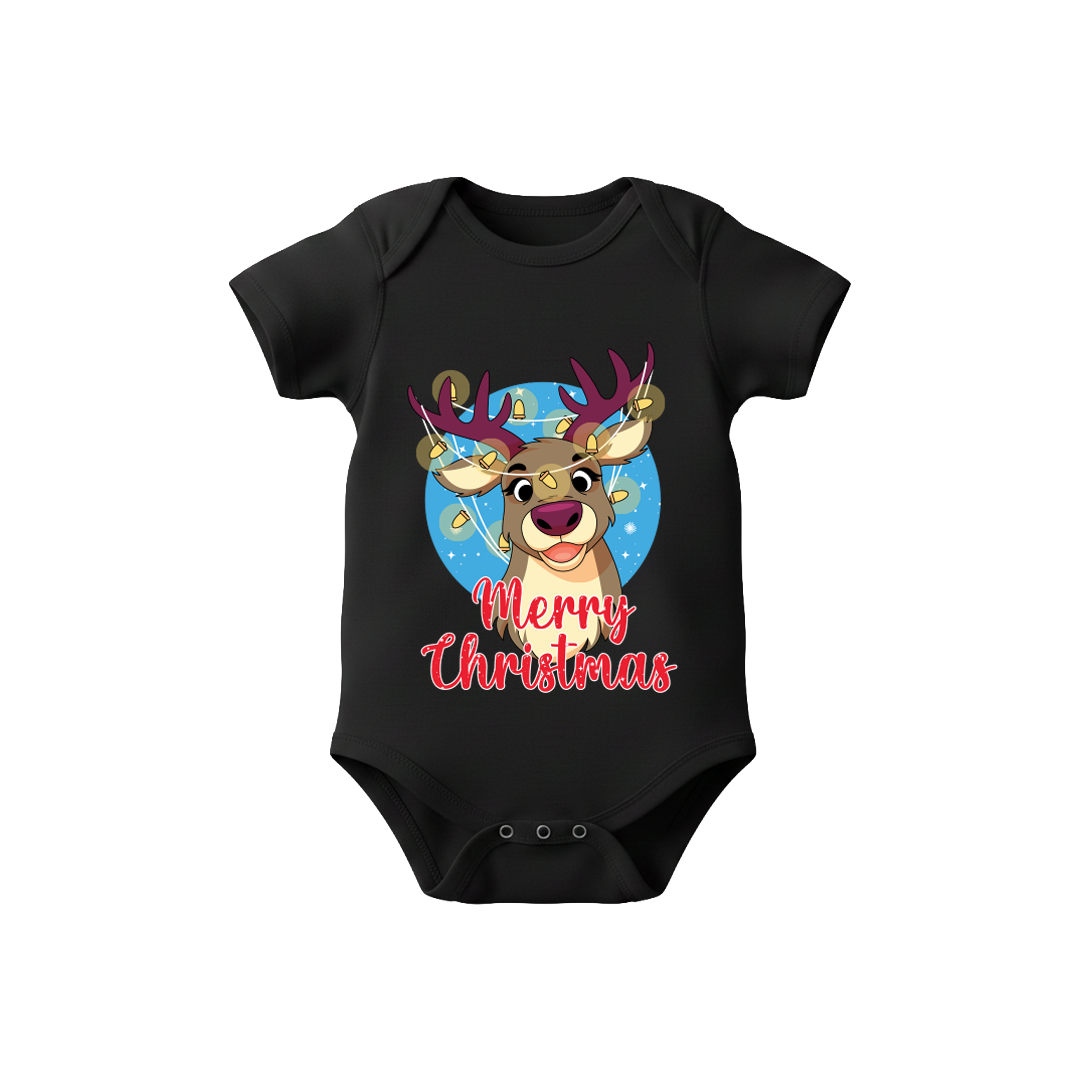 Merry Christmas Reindeer Family Matching Shirts | Red Holiday T Shirt Set for Mom, Dad, and Kids | Family Photo Outfit