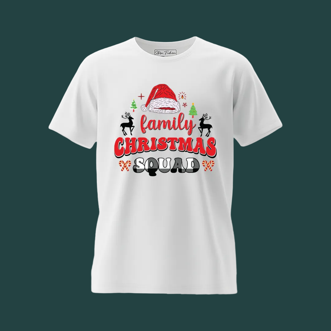 Matching Family Christmas Squad T Shirts - Custom Red Xmas Crew Outfits for Mom, Dad, Kids, Baby