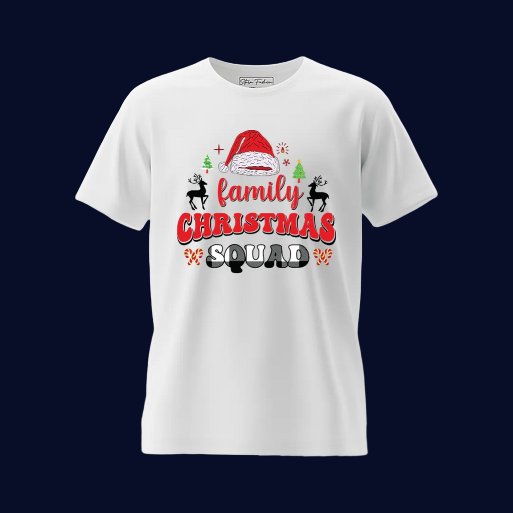 Matching Family Christmas Squad T Shirts - Custom Red Xmas Crew Outfits for Mom, Dad, Kids, Baby