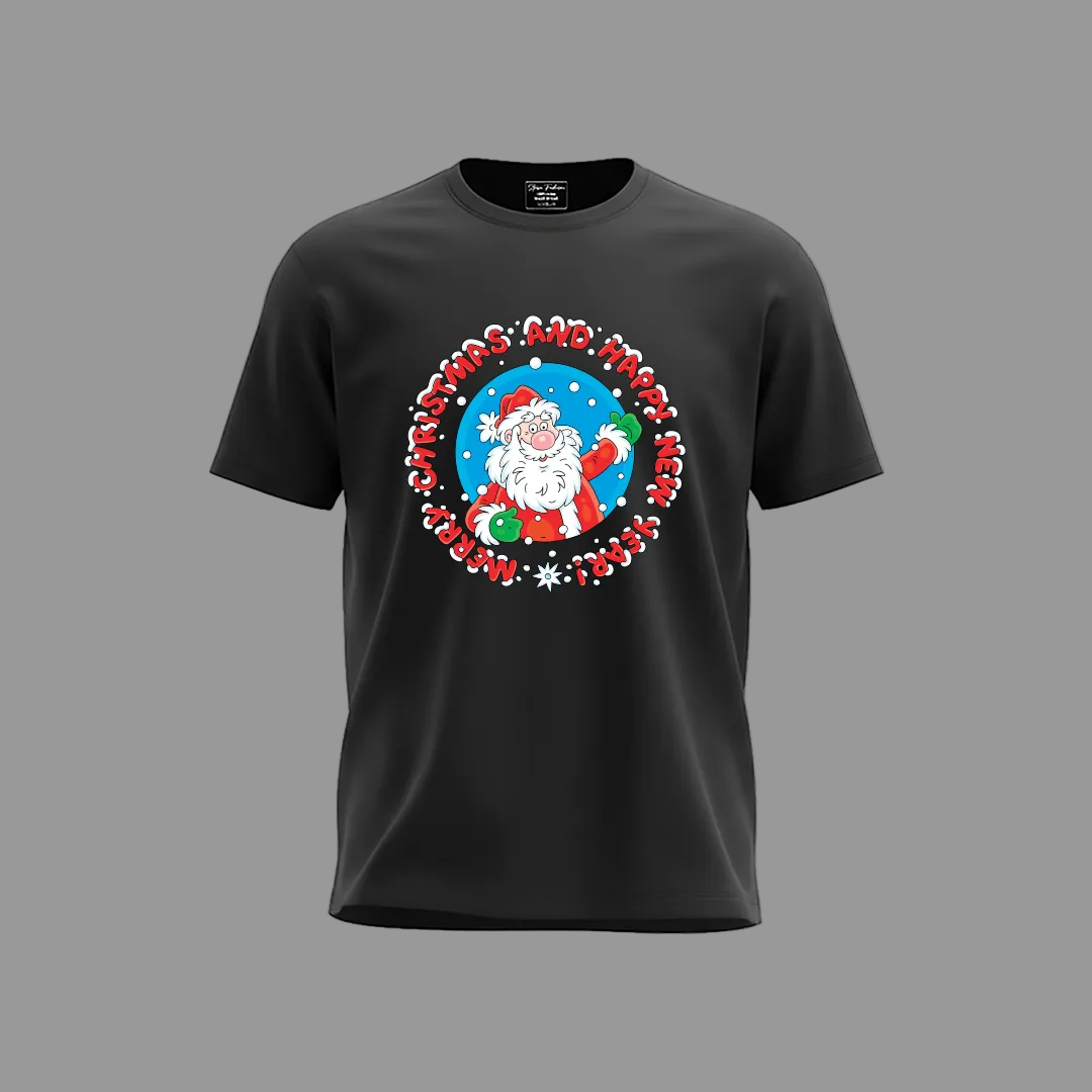 Red Merry Christmas and Happy New Year Santa Graphic T-Shirt | Holiday Reindeer Headband Tee | Boys/Girls Xmas Party Outfit