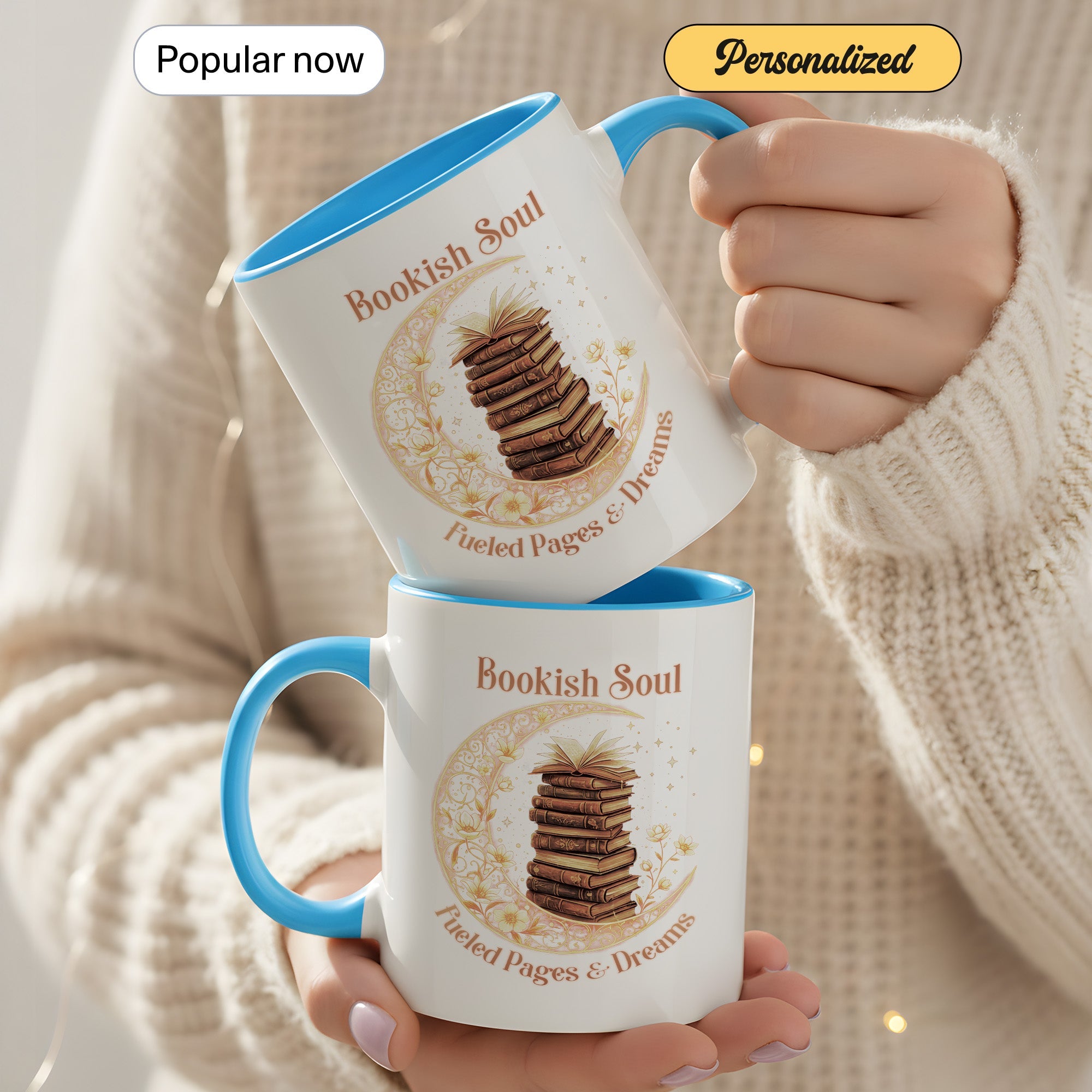 Bookish Soul Mug – Stacked Books Coffee Cup – Literary Aesthetic Gift – Reader Mug 11oz 15oz Ringer | Muug 140