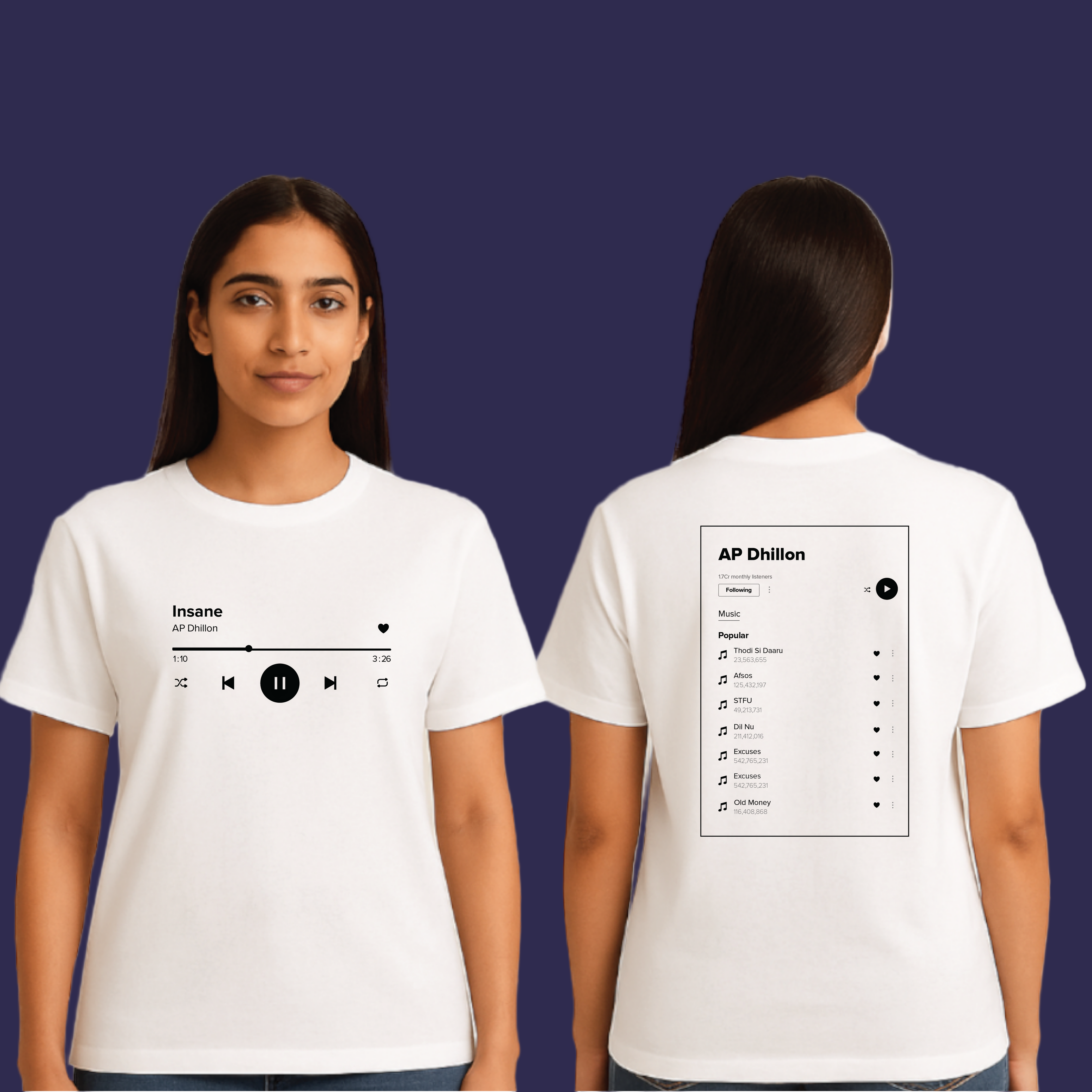 AP Dhillon Playlist, T-Shirt, 100% Cotton