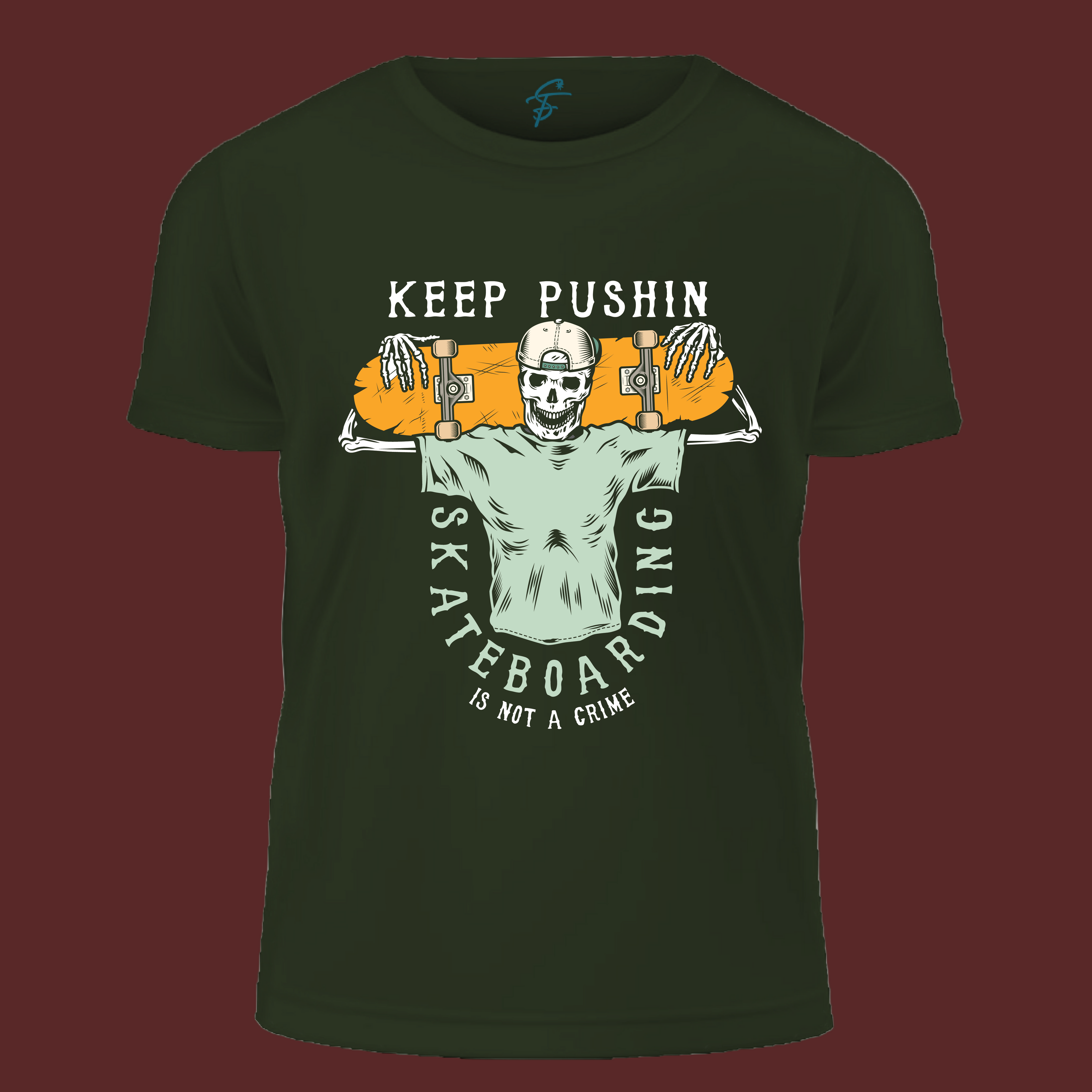 Skateboarding Is Not A Crime: Keep Pushin' Skeleton Skater Tee